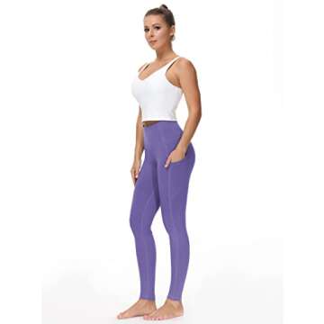 THE GYM PEOPLE Thick High Waist Yoga Pants with Pockets, Tummy Control Workout Running Yoga Leggings for Women (Medium, Bright Purple)