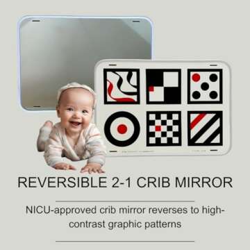 Genius Baby Toys Baby Mirror - Large Crib Mirror - Double-Sided with High Contrast Images - Baby Saf...