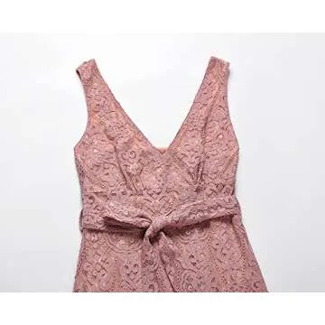 Women's Elegant Floral Lace Deep V-Neck Sleeveless Dress Mermaid Cocktail Evening Dresses with Belt(Pink,M)