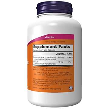 NOW Foods Supplements,Pantothenic Acid (Vitamin B-5) 500 mg,B-Complex Vitamin,250 Capsules