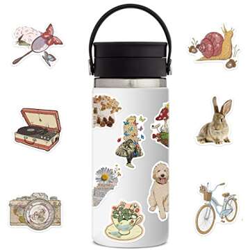 AOWDIAO Vintage Stickers, Aesthetic Cottagecore Decor, 50 Pieces Waterproof Vinyl Stickers for Water...