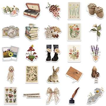 AOWDIAO Vintage Stickers, Aesthetic Cottagecore Decor, 50 Pieces Waterproof Vinyl Stickers for Water Bottle, Srapbook, Laptop, Phone Case, Teens Girls Adults Retro Gifts