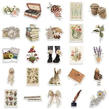 AOWDIAO Vintage Stickers, Aesthetic Cottagecore Decor, 50 Pieces Waterproof Vinyl Stickers for Water Bottle, Srapbook, Laptop, Phone Case, Teens Girls Adults Retro Gifts