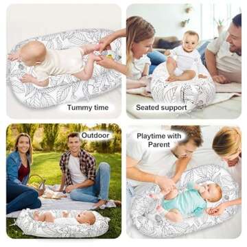 JOCUTE Baby Lounger - Baby Lounger for Newborn, Breathable & Soft Baby Nest Cover Co Sleeper for Baby 0-24 Months, Babies Essentials Gifts, Portable Infant Lounger-White Leaves