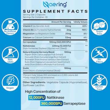 Liposomal Nattokinase 12,000 FU Serrapeptase 360,000 SPU Enzyme Supplement - Enriched with Synergist...