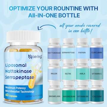 Liposomal Nattokinase 12,000 FU Serrapeptase 360,000 SPU Enzyme Supplement - Enriched with Synergistic Enzymes and Nutrient Blend & Inulin for Circulatory, Gut, Digestion 60 Capsules (2 Bottle)