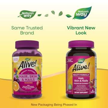 Nature's Way Alive! Hair, Skin & Nails Premium Gummies, Beauty Formula*, with Collagen, Biotin, Vita...