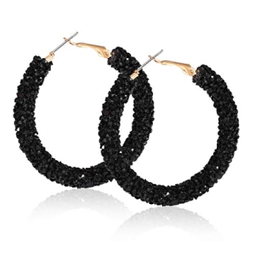 NLCAC Glitter Hoop Earrings Bohemian Sparkle Resin Rhinestone Wrapped Hoop Dangle Earrings for Women...