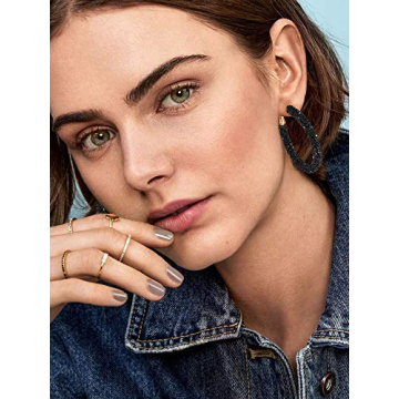 NLCAC Glitter Hoop Earrings Bohemian Sparkle Resin Rhinestone Wrapped Hoop Dangle Earrings for Women(B-black)