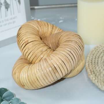 HUAXIN CRAFT H Rattan Chain Link Décor, Hand Woven 2 Pieces Table Decor with Bohemian Style