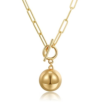 Kumshunie Paperclip Chain Necklace Ball Charms Gold Plated