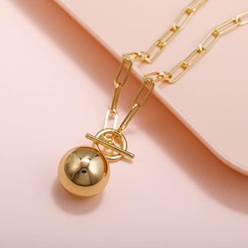 Kumshunie Paperclip Chain Necklace Ball Charms Gold Plated