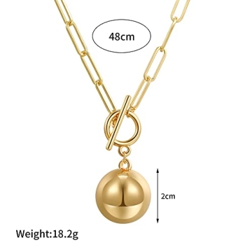 Kumshunie Paperclip Chain Necklace Ball Charms Gold Plated