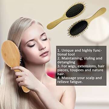Amirce Wig Brush for Synthetic Wigs, Detangling Wigs Professional Wood Handle Hair Comb Wig Brush Se...