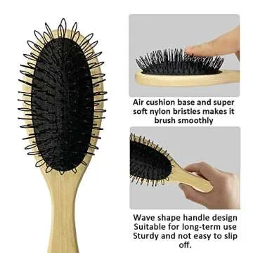 Amirce Wig Brush for Synthetic Wigs, Detangling Wigs Professional Wood Handle Hair Comb Wig Brush Set,WB-1