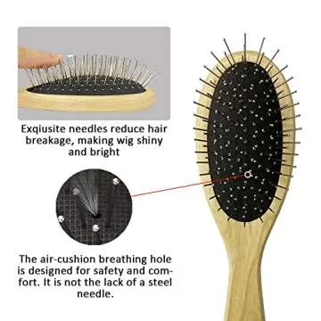 Amirce Wig Brush for Synthetic Wigs, Detangling Wigs Professional Wood Handle Hair Comb Wig Brush Set,WB-1