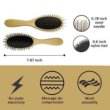 Amirce Wig Brush for Synthetic Wigs, Detangling Wigs Professional Wood Handle Hair Comb Wig Brush Set,WB-1