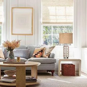 PARTPHONER Modern Coastal Table Lamp, Clear Glass Bottle Vase with Rope Netting and Burlap Drum Shade, 3-Way Dimmable Touch Control, 2 USB Charging Ports, 2 Free LED Bulbs Included