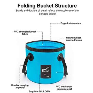 Riigoo Collapsible Bucket, Portable Foldable Bucket Water Container Wash Basin for Fishing, Camping,...