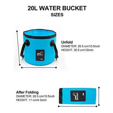 Riigoo Collapsible Bucket, Portable Foldable Bucket Water Container Wash Basin for Fishing, Camping, Gardening, Travel, Outdoor Activities, Lightweight & Durable, Space-Saving, 5 Gallon