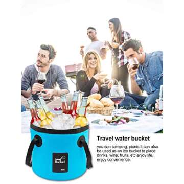Riigoo Collapsible Bucket, Portable Foldable Bucket Water Container Wash Basin for Fishing, Camping, Gardening, Travel, Outdoor Activities, Lightweight & Durable, Space-Saving, 5 Gallon