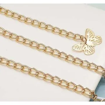 Liutufy Women Retro Multi-Layer Butterfly Waist Chain Trend Hollowed out Pendant Decorative (Gold Butterfly-M)