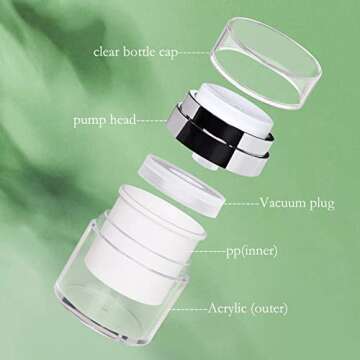 2 Pack 1.7 Oz Airless Pump Jars,Vacuum Cosmetic Travel Containers for Lotions Creams, Moisturizer Pump Dispenser Refillable Airless Travel Jars Empty Make Up Sample Containers (1.7 oz / 50ml)