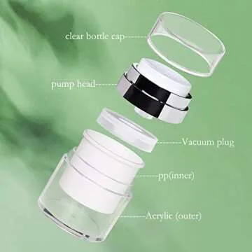 2 Pack 1.7 Oz Airless Pump Jars,Vacuum Cosmetic Travel Containers for Lotions Creams, Moisturizer Pump Dispenser Refillable Airless Travel Jars Empty Make Up Sample Containers (1.7 oz / 50ml)