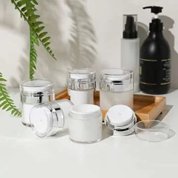 2 Pack 1.7 Oz Airless Pump Jars,Vacuum Cosmetic Travel Containers for Lotions Creams, Moisturizer Pump Dispenser Refillable Airless Travel Jars Empty Make Up Sample Containers (1.7 oz / 50ml)