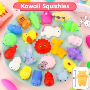 FLY2SKY 45Pcs Mochi Squishy Toys Mini Squishies Kawaii Animal Squishies Party Favors for Kids Cat Panda Unicorn Squishy Novelty Stress Relief Toys Birthday Gifts Goody Bags Class Prizes Pinata Fillers