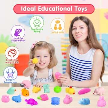 FLY2SKY 45Pcs Mochi Squishy Toys Mini Squishies Kawaii Animal Squishies Party Favors for Kids Cat Panda Unicorn Squishy Novelty Stress Relief Toys Birthday Gifts Goody Bags Class Prizes Pinata Fillers