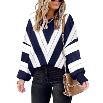 ETCYY Oversized Sweaters for Women 2022 Trendy Fall Crew Neck Batwing Sleeve Side Slit Knit Tops Loo...