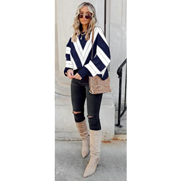 ETCYY Oversized Sweaters for Women 2022 Trendy Fall Crew Neck Batwing Sleeve Side Slit Knit Tops Loose Striped Print Pullover Sweater