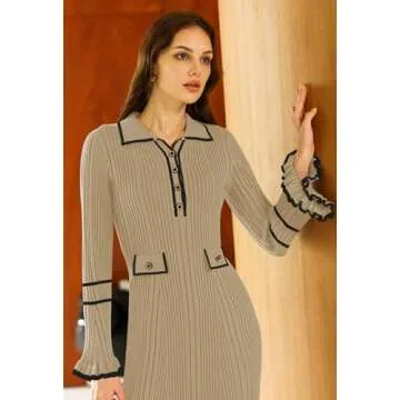 Stylish Pink Queen Button V Neck Sweater Dress for Women