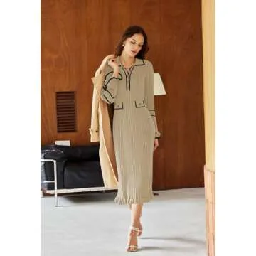 Stylish Pink Queen Button V Neck Sweater Dress for Women