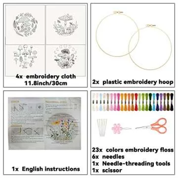 ORIGACH 4 Pcs Mushroom Embroidery Starter Kit for Beginners with Pattern and Instructions, Beginners...