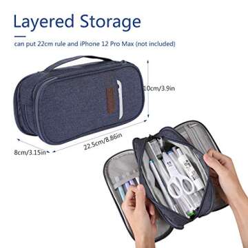 Pencil Case Big Capacity Pen Bag 3 Compartment Large Storage Pouch Marker Pen Case with Zipper Water...