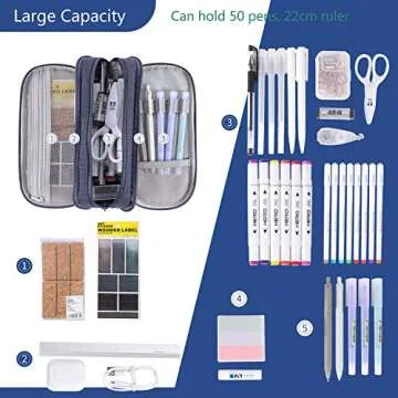 Pencil Case Big Capacity Pen Bag 3 Compartment Large Storage Pouch Marker Pen Case with Zipper Waterproof Portable for School Girls Boys Teens (Grey)