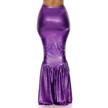 Forplay Women's High-Waisted Mermaid Skirt with Hologram Finish, Purple, Large/X-Large