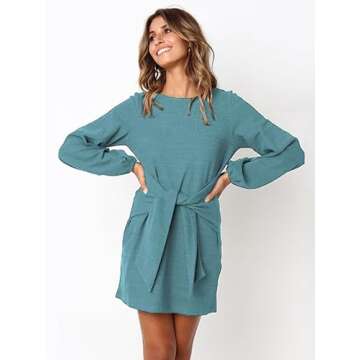 Elegant Women's Lantern Sleeve Short Dress for Fall Fashion