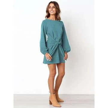 Elegant Women's Lantern Sleeve Short Dress for Fall Fashion