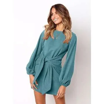 Elegant Women's Lantern Sleeve Short Dress for Fall Fashion