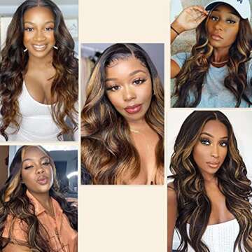 Ombre Highlight Body Wave Lace Front Wig Human Hair 13x4x1 Balayage FB30 Blonde Colored Human Hair Wigs for Women Lace Frontal Wigs 150% Density Pre Plucked(20 inch）
