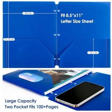 KTRIO 3 Hole Punched Plastic Folders, 6 Pack