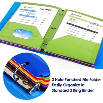 KTRIO 3 Hole Punched Plastic Folders, 6 Pack