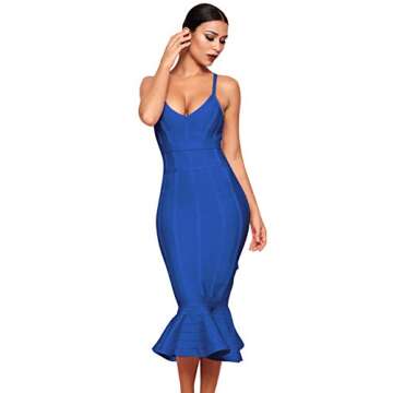 Maketina Women's Mermaid Spaghetti Strap V Neck Bodycon Midi Cocktail Bandage Dress Blue XL