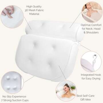 Bathtub Pillow for Neck and Shoulder - Spa Bath Pillows for Tub Neck and Back Support - Perfect Bath...