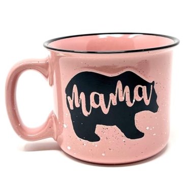Mama Bear Ceramic Coffee Mug for Mom, Wife, Women – Unique Coral Ceramic Mug – Fun Gifts for Her...