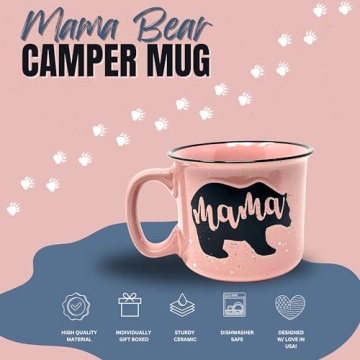 Mama Bear Ceramic Coffee Mug for Mom, Wife, Women – Unique Coral Ceramic Mug – Fun Gifts for Her on Mother’s Day, Birthday, or Christmas – Cute Coffee Cup for Moms, Wives, and Coffee-Loving Women