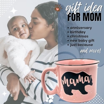 Mama Bear Ceramic Coffee Mug for Mom, Wife, Women – Unique Coral Ceramic Mug – Fun Gifts for Her on Mother’s Day, Birthday, or Christmas – Cute Coffee Cup for Moms, Wives, and Coffee-Loving Women